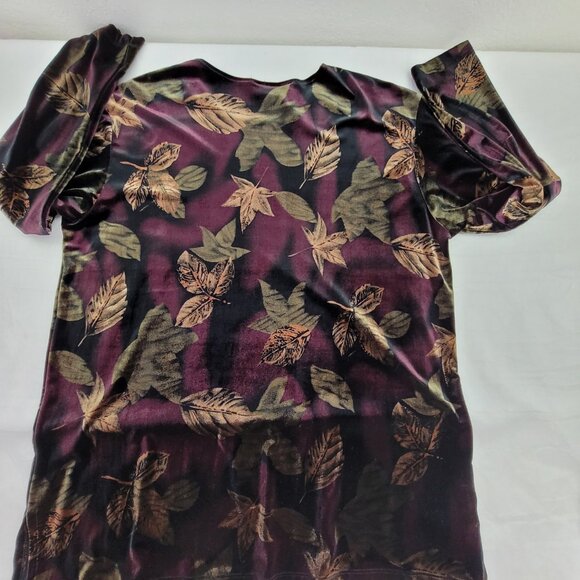 VTG Impressions Top Women's L Purple Eggplant Green Leaves Tunic Long Sleeve - Picture 12 of 13